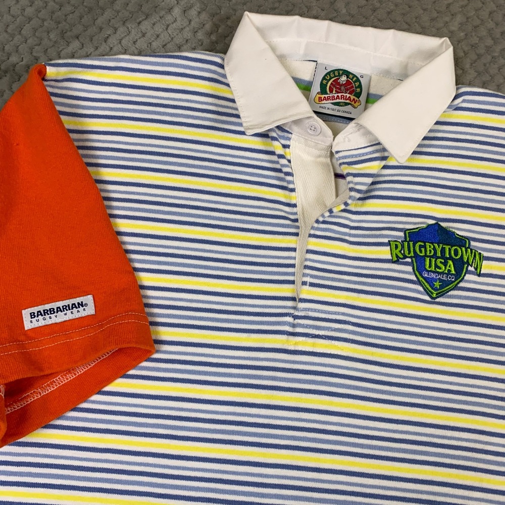 Barbarian Rugby Wear Mens Large Striped Colorblock Rugbytown‎ USA Polo Shirt L